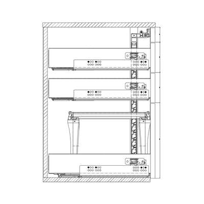 Konstruktionsbeispiel Schließsystem für doppelwandiges Schubkastensysten InnoTech Atira, Einbaubreit
